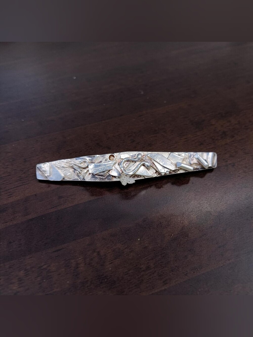 Vintage Heavy Sterling Silver Artisan Made Brutalist Style Brooch